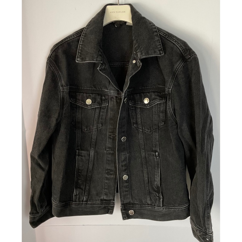 H&M Divided Womens Black Denim Trucker Jacket Size Small Washed Cotton 07212730